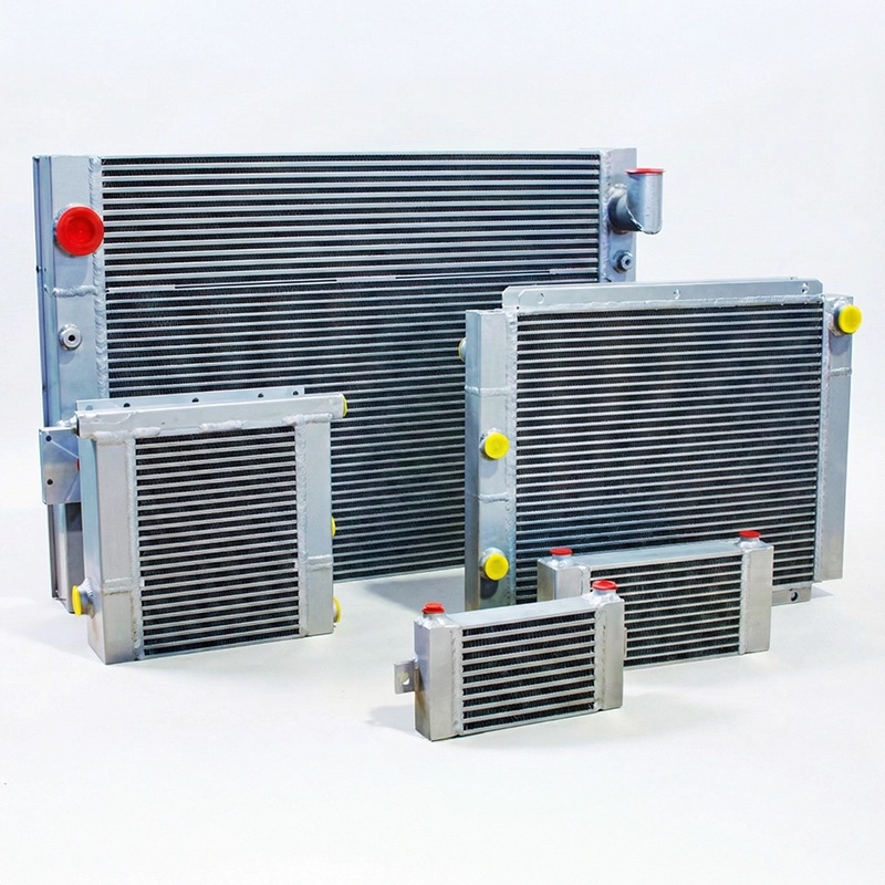 Bar-and-plate oil cooler heat exchanger for hydraulic fluid and lubrication cooling